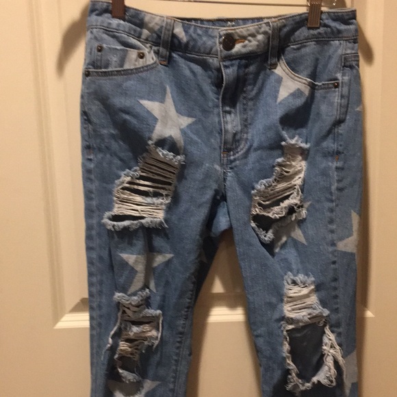 ALMOST FAMOUS womens Distressed Star embellished denim jeans no size tag - Picture 1 of 9